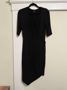 Black Asymmetrical Wrap Dress - M